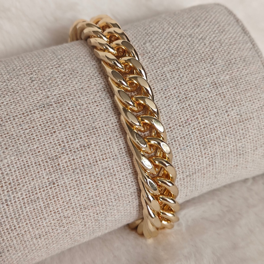 Mens Chain Bracelet Chunky Gold Tone Cuban Curb‎ Link Lobster Clasp Jewelry